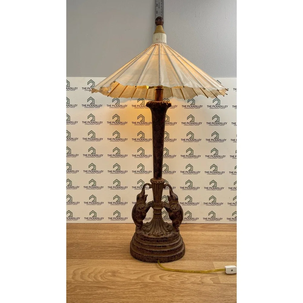 Elephant Tyndale Parasol Table Lamp Bronze Tone 3-Light Safari Eclectic 29